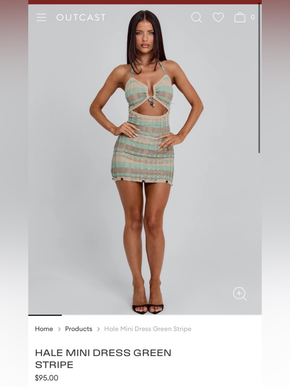 Womens Knit Striped Swim Cover-Up Dress in Beige and Mint